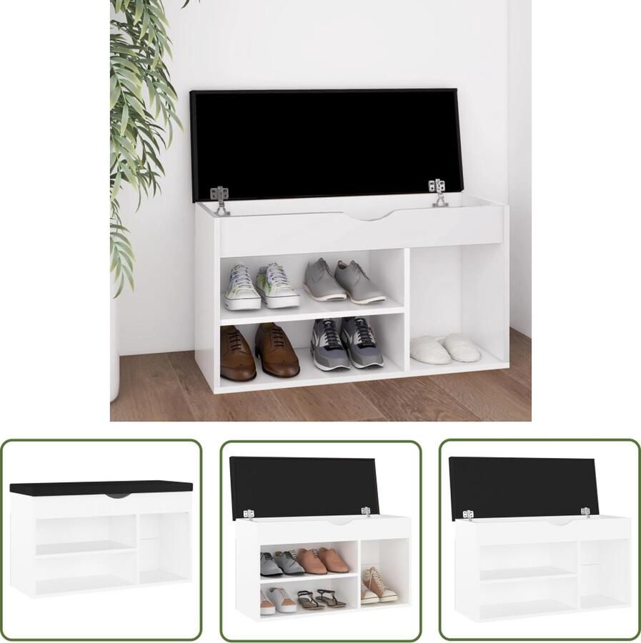 The Living Store Schoenenbank Wit 80 x 30 x 47 cm Opbergbank met kussen Schoenenbank Schoenuitleg Opbergruimte Meubilair Interieurdecoratie - Foto 2