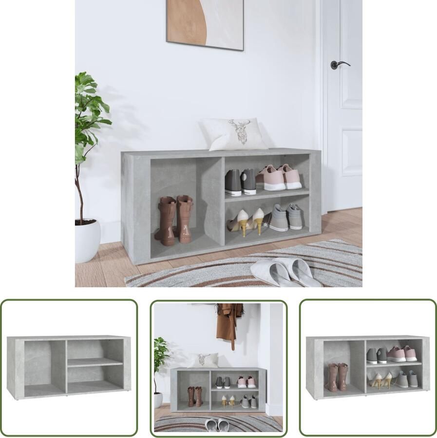 The Living Store Schoenenkast betongrijs 100 x 35 x 45 cm elegant stevig ruim Schoenenkast Schoenuitleg Bergruimte Entree Meubilair Houten Schoenenkast - Foto 2