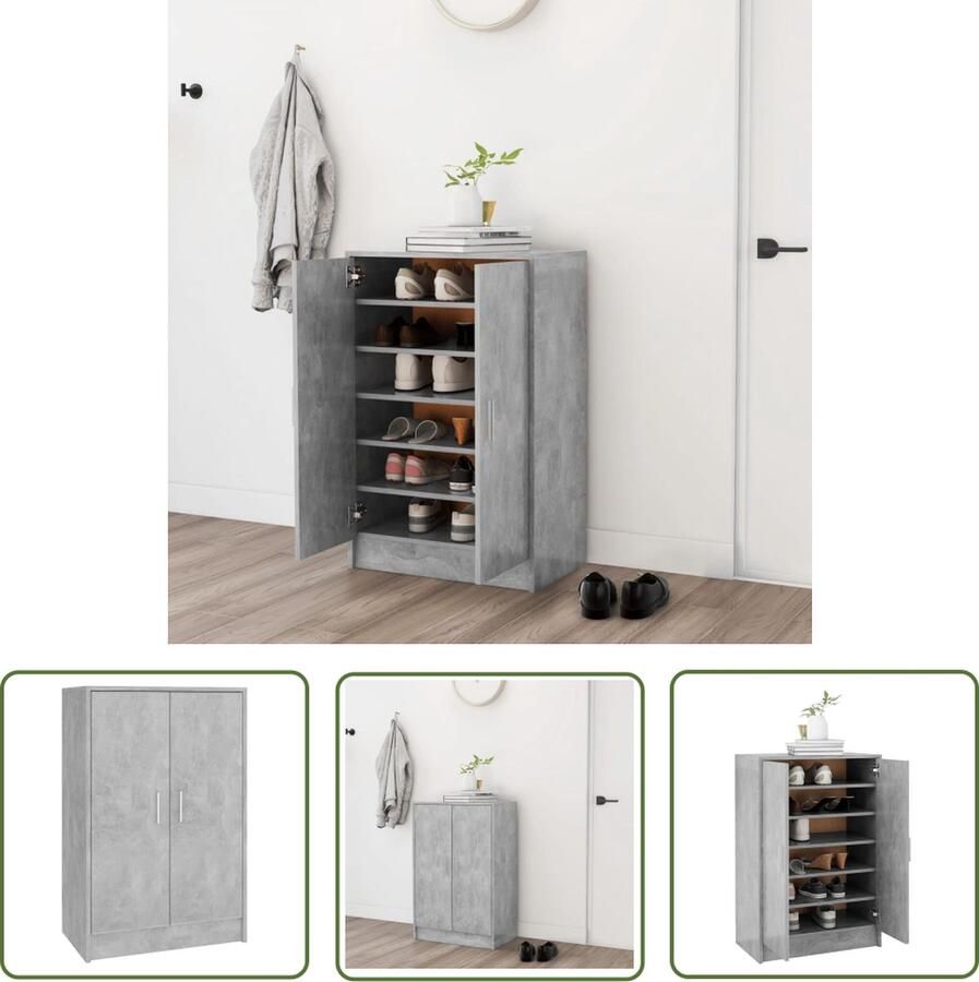 The Living Store Schoenenkast 60x35x92 cm bewerkt hout betongrijs Schoenenkast Schoenuitleg Bergruimte Opslag Organisatie - Foto 2