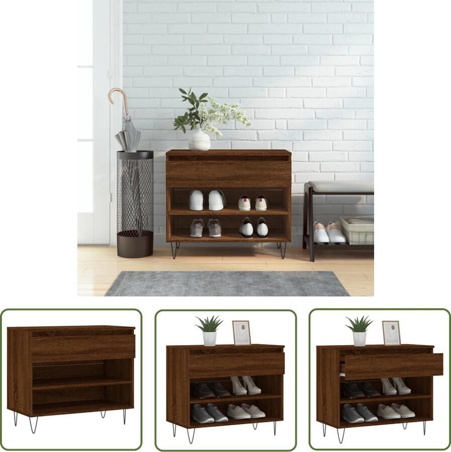 The Living Store Schoenenkast Bruineiken 70 x 36 x 60 cm Duurzaam hout Voldoende opbergruimte Schoenenkast Schoenuitleg Bergruimte Kastje Houten Kast