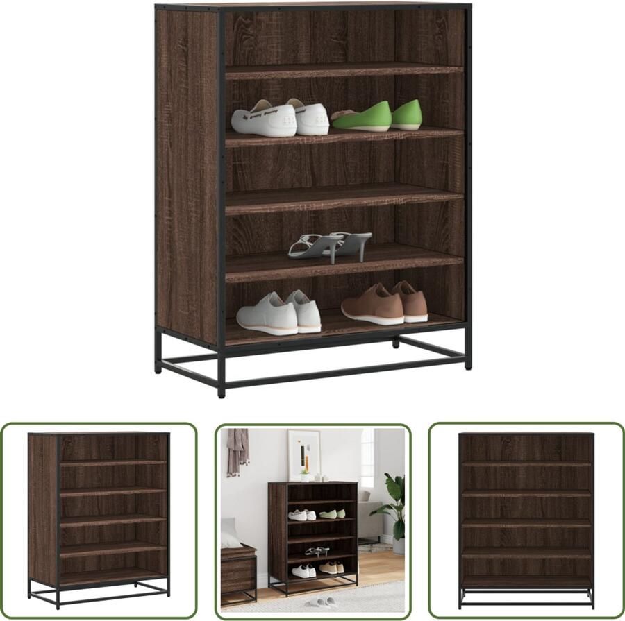 VidaXL Schoenuitleg Schoenenkast 75x38x97 5 cm bewerkt hout en metaal bruin eiken Bergruimte Kast Houten Kast