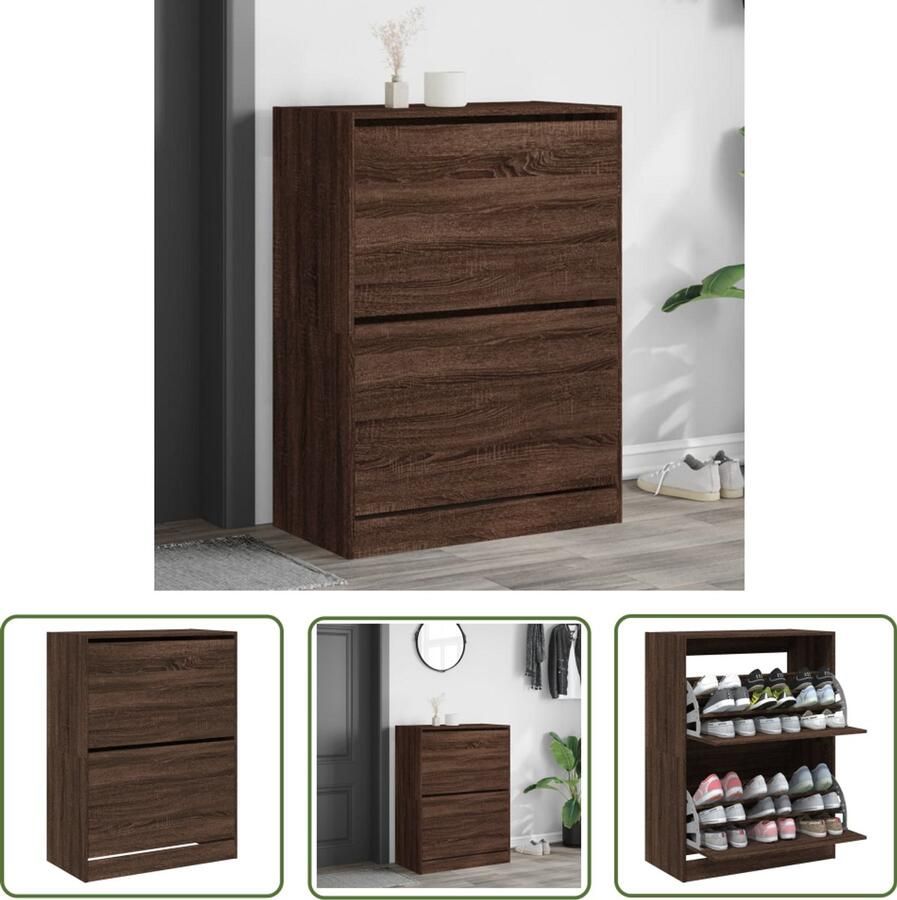 VidaXL Schoenuitleg Schoenenkast met 2 klaplades 80x42x108 cm bruin eikenkleur Bergruimte Houten Schoenenkast Compact Design