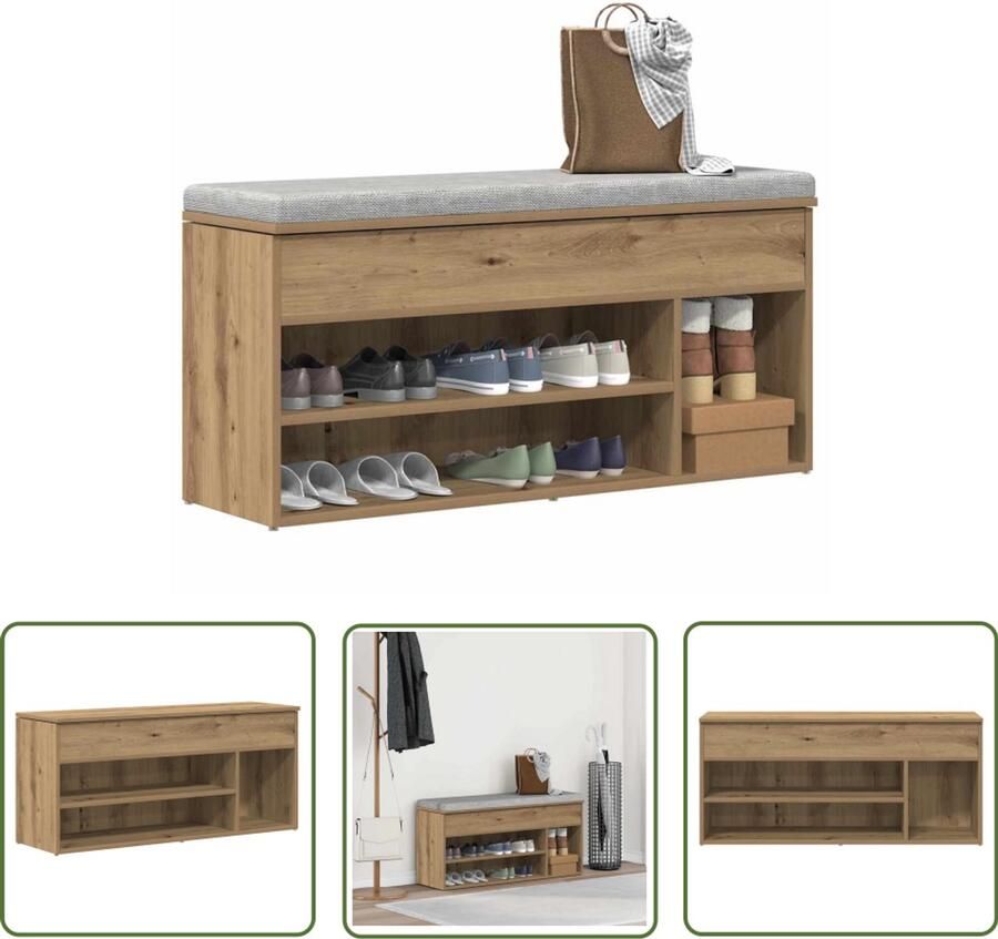 VidaXL Schoenuitlegers Schoenenbank 102x30 5x45 cm bewerkt hout artisanaal eikenkleur Houten Schoenenrek Bergruimte Kunststof Schoenenbak