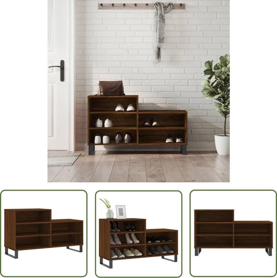 The Living Store Schoenenkast 102 x 36 x 60 cm Bruineiken Duurzaam hout 5 vakken Schoenenkast Schoenuitlegers Bergruimte Kastje Houten Kast