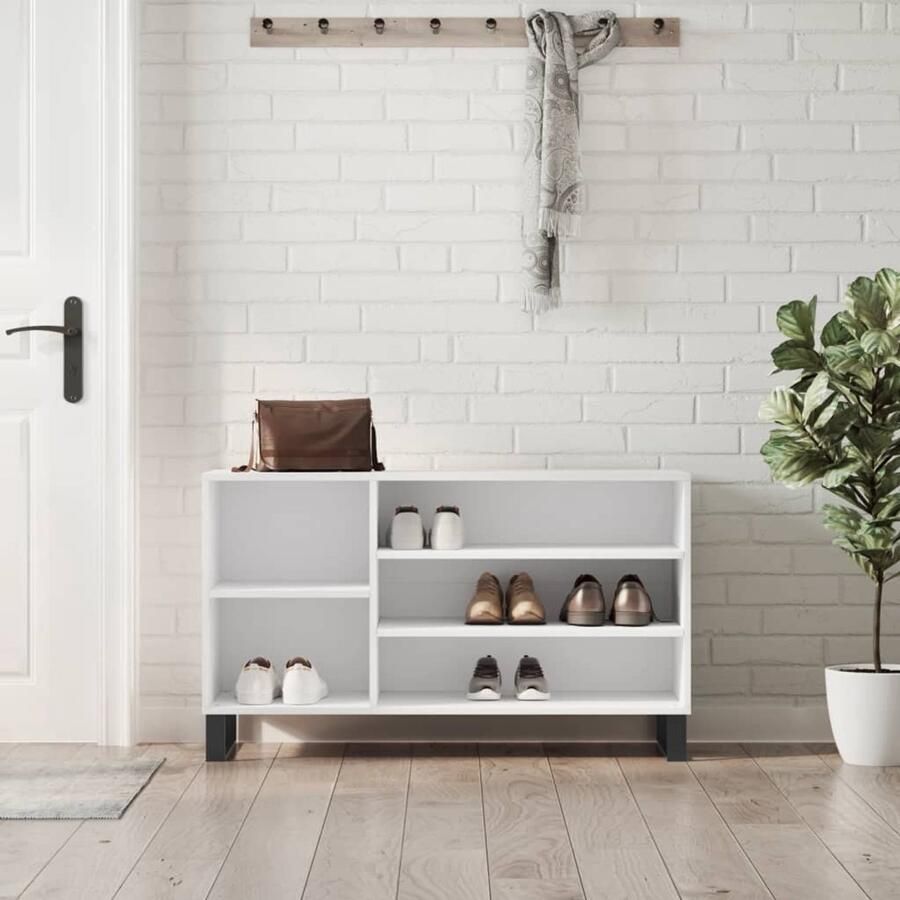 The Living Store Schoenenkast Elegant Meubelen Afmetingen- 102 x 36 x 60 cm Kleur- Wit Schoenenkast Schoenuitlegers Bergruimte Kastje Opslag