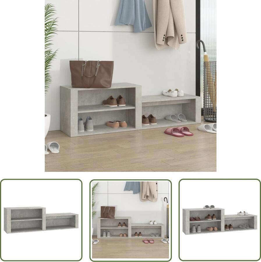 The Living Store Schoenenkast Betongrijs 150 x 35 x 45 cm Stabiel materiaal Schoenenkast Schoenuitlegers Bergruimte Entree Kast Houten Meubilair - Foto 2