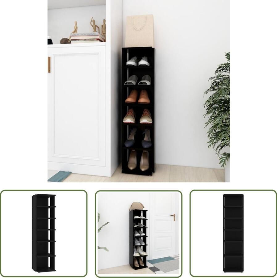 The Living Store Schoenenkast Zwart 27.5 x 27 x 102 cm Bewerkt Hout 6 Schappen Schoenenkast Schoenuitlegers Bergruimte Organisatie Opslag - Foto 2