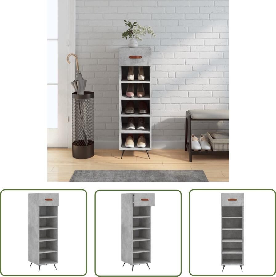 The Living Store Schoenenkast betongrijs 30 x 35 x 105 cm Duurzaam hout Voldoende opbergruimte Stabiel blad Praktisch ontwerp Schoenenkast Schoenuitlegers Bergruimte Houten Kast Grijze Kast - Foto 3