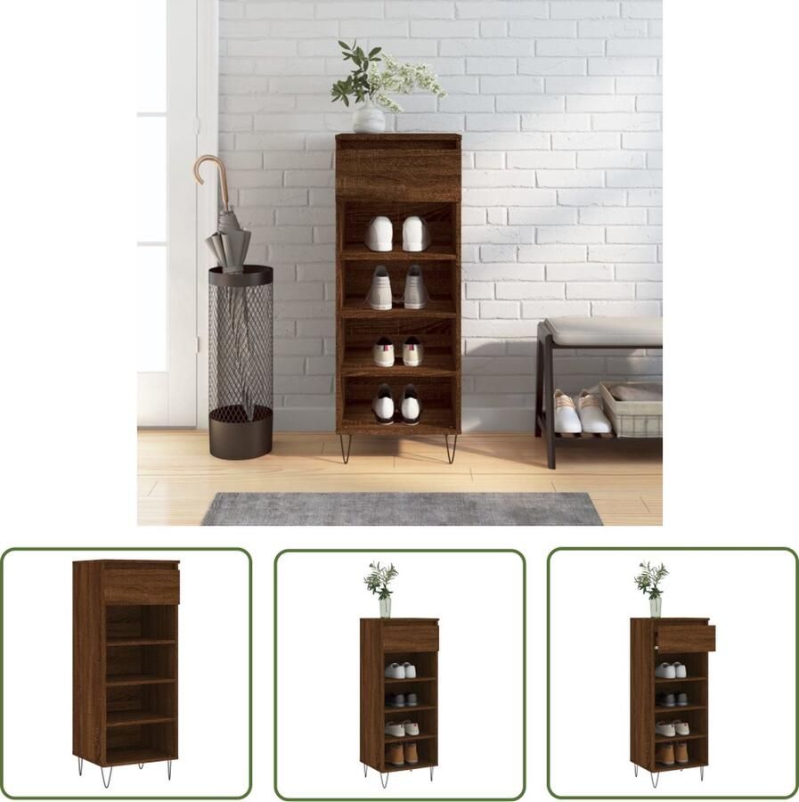The Living Store Schoenenkast 40x36x105 cm bewerkt hout bruin eikenkleur Schoenenkast Schoenuitlegers Houten Schoenenkast Bruine Eiken Schoenenkast Opbergkast