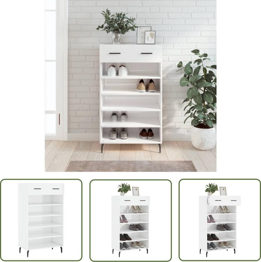 The Living Store Schoenenkast Elegant Schoenenkast 60 x 35 x 105 cm Hoogglans wit Schoenenkast Schoenuitlegers Bergruimte Kast Houten Kast - Foto 2
