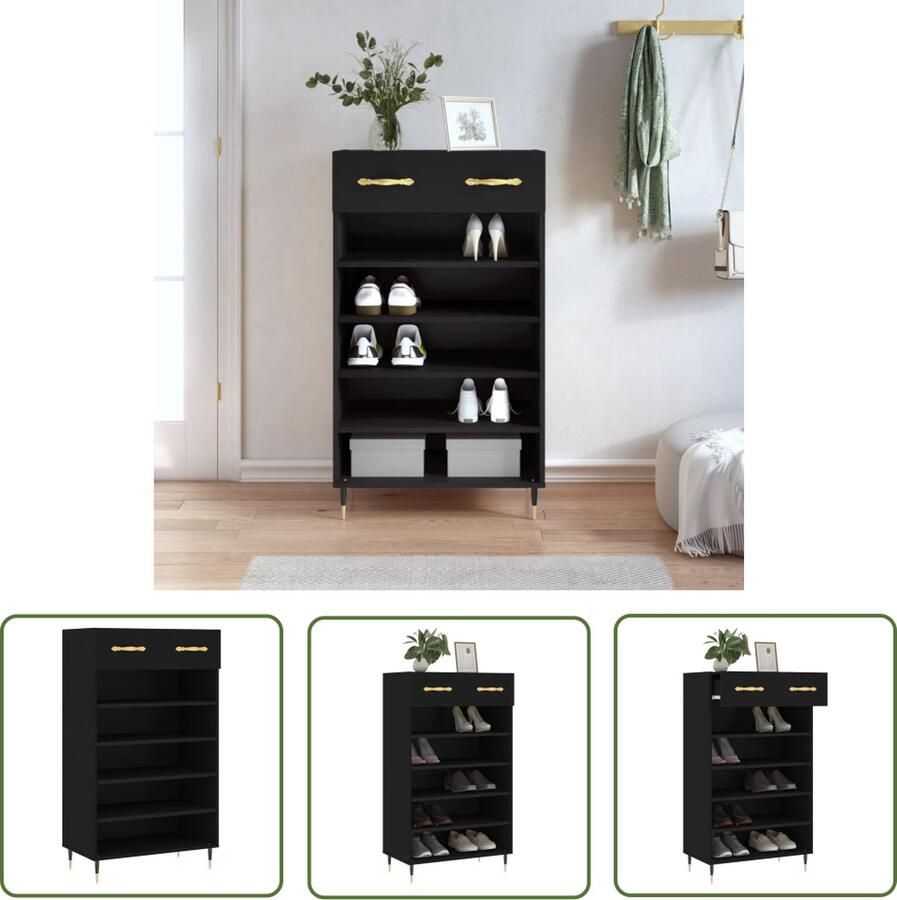 The Living Store Schoenenkast Elegant Opbergmeubel 60x35x105 cm Zwart Schoenenkast Schoenuitlegers Bergruimte Kastje Opslagoplossing - Foto 2