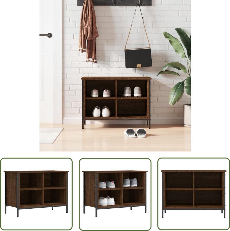 The Living Store Schoenenkast Bruineiken 69 x 35 x 50 cm Duurzaam materiaal Schoenenkast Schoenuitlegers Berging Schoenen Houten Schoenenkast Bruine Schoenenkast - Foto 2