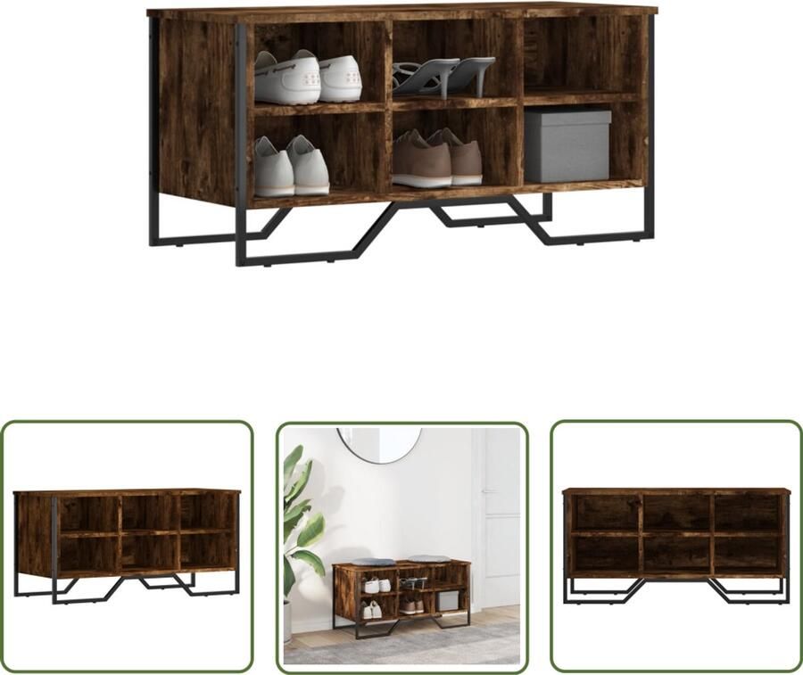 VidaXL Schoenenkast 90x38x45 5 cm bewerkt hout gerookt eikenkleurig Schoenenkast Schoenuitlegers Bergruimte Kast Houten Kast