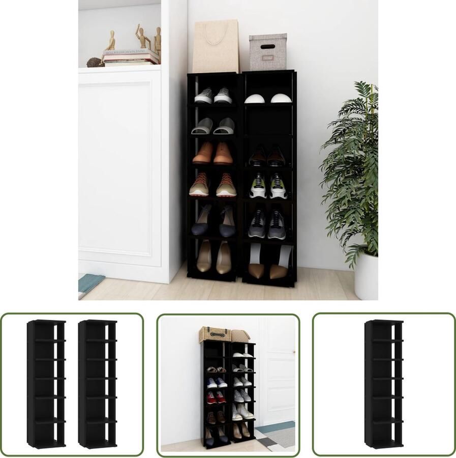 The Living Store Schoenenkast Elegant Opbergruimte voor 6 schoenen Zwart Afmetingen- 27.5 x 27 x 102 cm Schoenenkast Schoenuitlegers Schoenen Organisatie Inloopkast Bergruimte - Foto 2