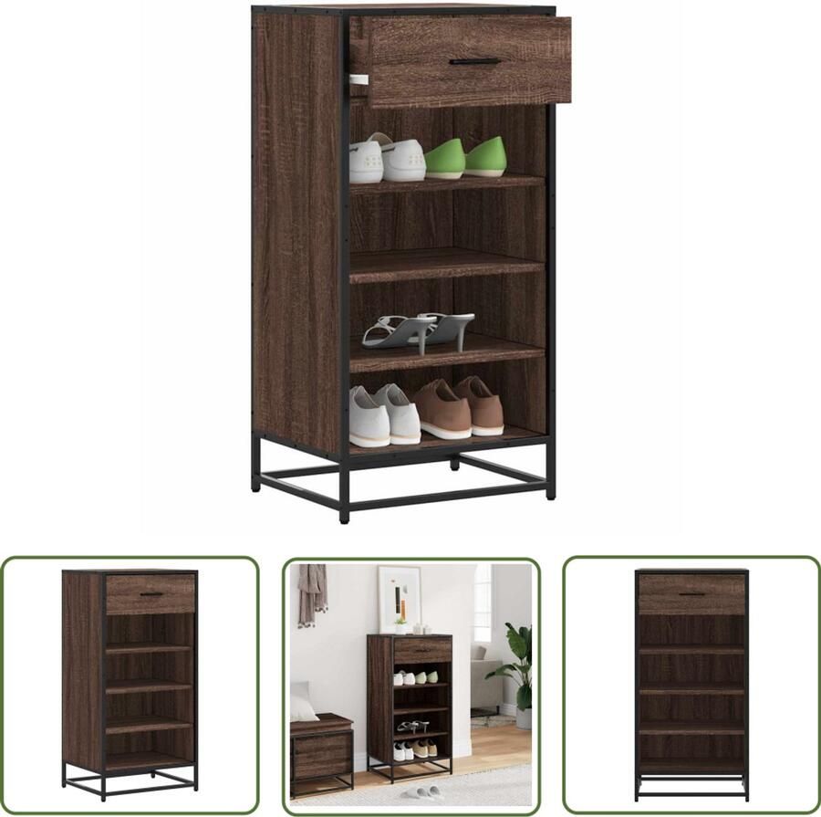 VidaXL Schoenenrek 48x38x97 5 cm bewerkt hout bruin eikenkleurig Schoenenrek Schoenuitlegers Houten Schoenenrek Vintage Schoenenrek Entree Kast