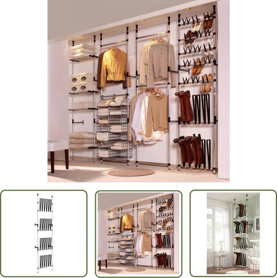 The Living Store Laarzenrek Opbergoplossing 65x20x240-300cm Aluminium Kunststof Laarzenrek Schoenuitlegger Opbergruimte Aluminium Telescopisch
