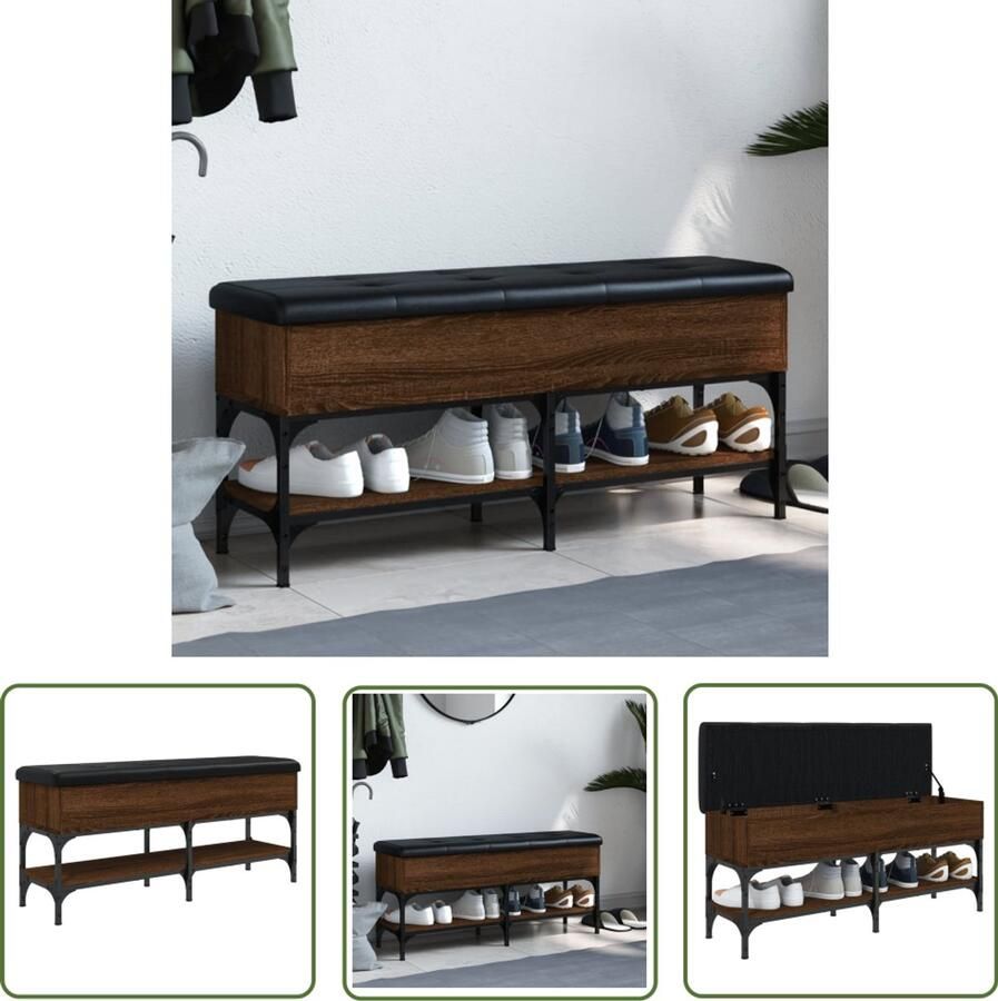 VidaXL Schoenenbank 102x32x45 cm bewerkt hout bruin eikenkleur Schoenenbank Schoenuitlegger Entree Bank Houten Bank Bruine Bank