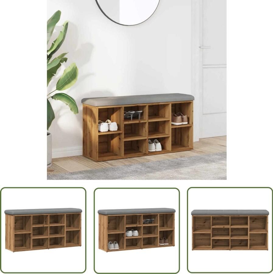 VidaXL Schoenenbank 102x32x50 cm bewerkt hout artisanaal eikenkleur Schoenenbank Schoenuitlegger Voetenbank Houten Bank Salontafel