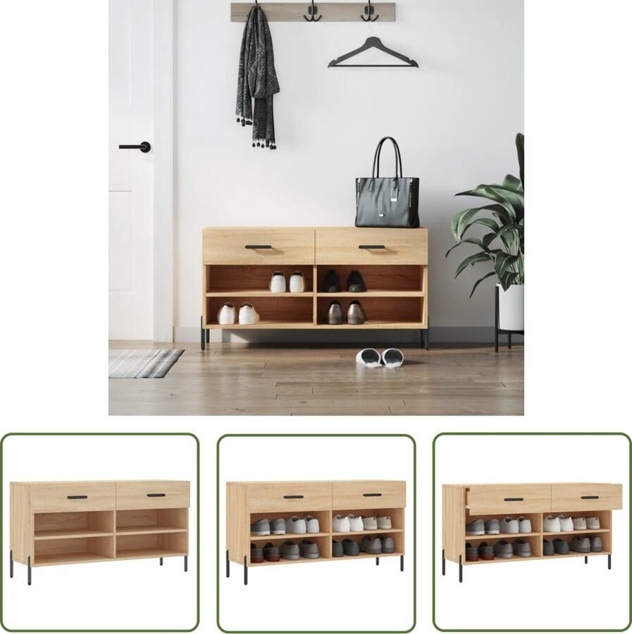The Living Store Schoenenbank Sonoma Eiken 102 x 35 x 55 cm Duurzaam materiaal Schoenenbank Schoenuitlegger Bergruimte Houten Bank Bruine Bank - Foto 2