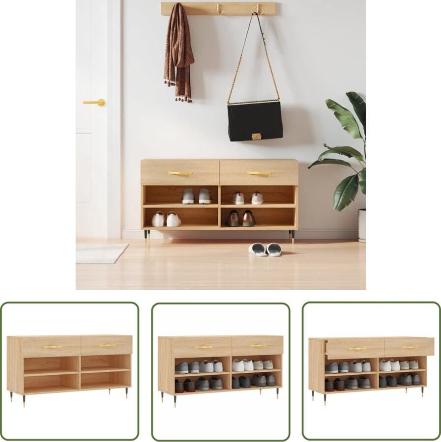The Living Store Schoenenbank Sonoma Eiken 102 x 35 x 55 cm Duurzaam Hout Opbergruimte Stabiel IndustriÃle Stijl Schoenenbank Schoenuitlegger Bergruimte Houten Bank Industrieel Design - Foto 4