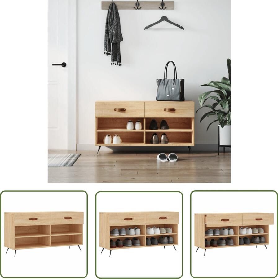 The Living Store Schoenenbank Sonoma Eiken 102 x 35 x 55 cm Duurzaam materiaal en veel opbergruimte Schoenenbank Schoenuitlegger Houten Bank Bruine Bank Vintage Bank - Foto 2