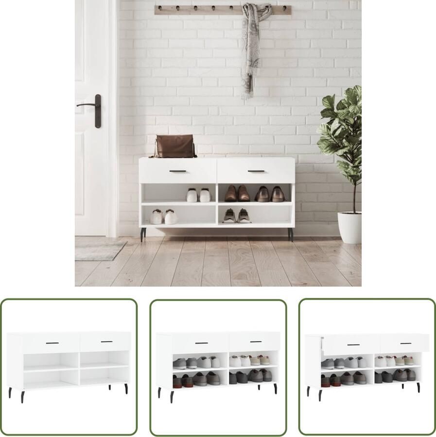 The Living Store Schoenenbank Trendy Meubelen 102x35x55 cm Wit Schoenenbank Schoenuitlegger Opbergbank Houten Bank Witte Bank - Foto 2
