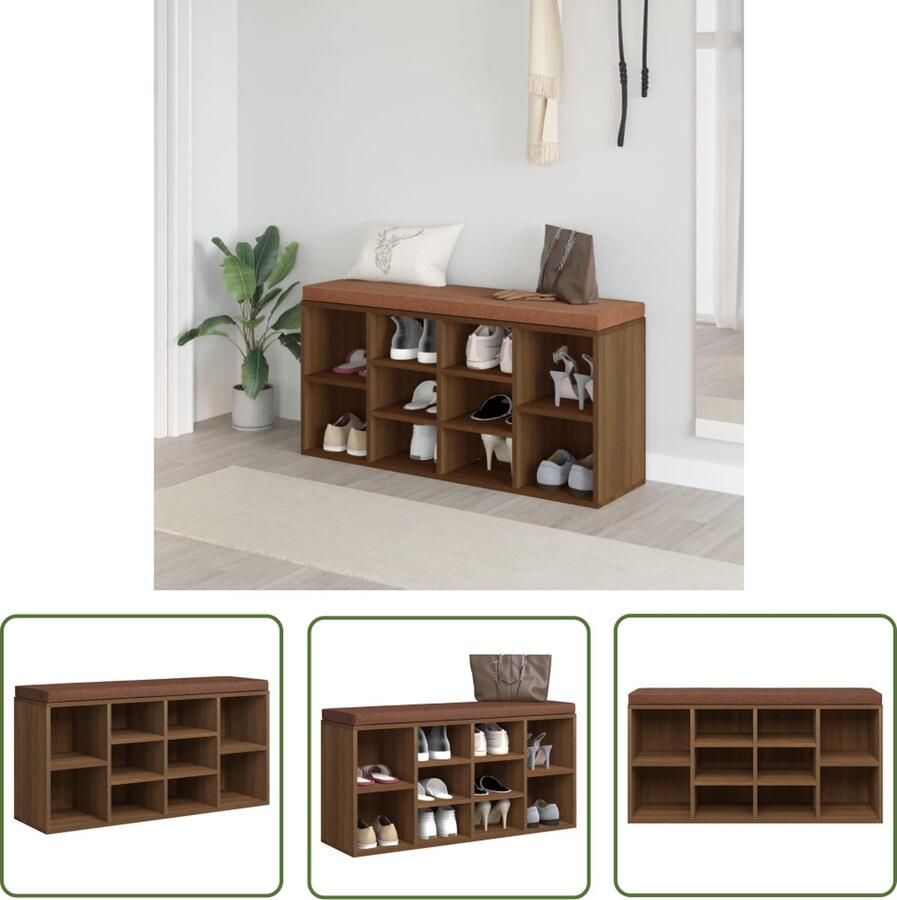The Living Store Schoenenbank Opbergmeubel 103 x 30 x 48 cm Bruineiken Duurzaam materiaal Schoenenbank Schoenuitlegger Bergruimte Opbergkast Entree Meubilair - Foto 2