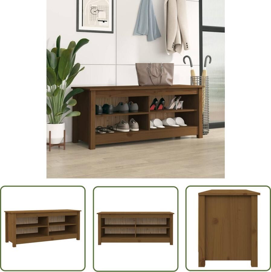 The Living Store Schoenenbank Grenenhout 110 x 38 x 45.5 cm Trendy Design Honingbruin Schoenenbank Schoenuitlegger Houten Bank Grenoble Hout Bruine Meubels - Foto 2
