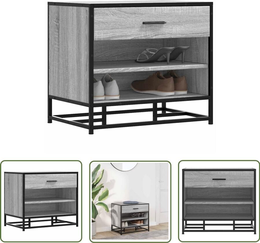 VidaXL Schoenenbank 60x40x53 5 cm bewerkt hout en metaal grijs sonoma Schoenenbank Schoenuitlegger Entree Bank Hallenkasten Houten Schoenenrek