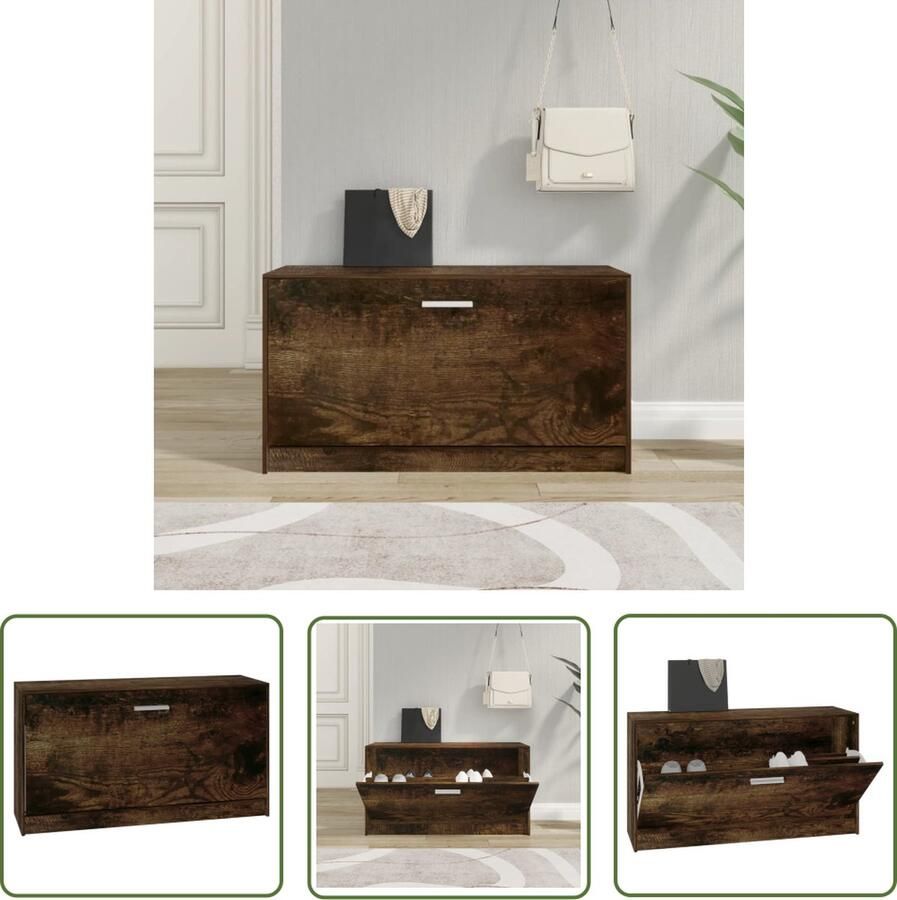 The Living Store Schoenenbank Gerookt eiken 80 x 24 x 45 cm Duurzaam hout en aluminium Schoenenbank Schoenuitlegger Houten Bank Bruine Bank Bergrek - Foto 2
