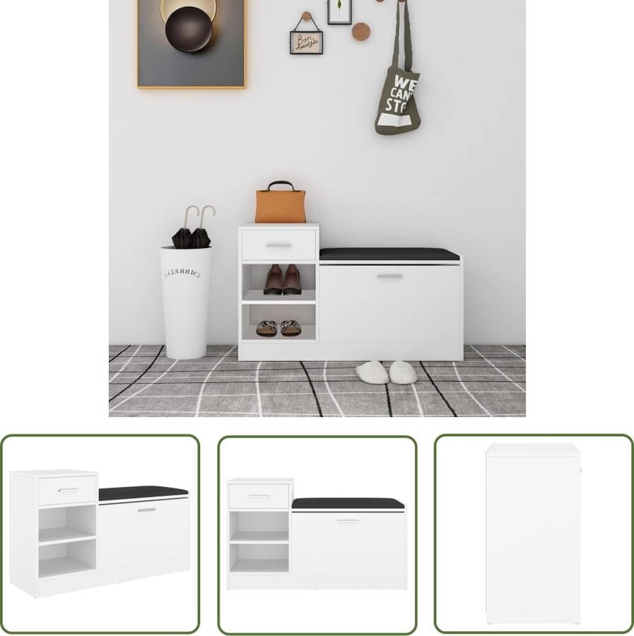 The Living Store Schoenenopberger Wit 94.5 x 31 x 57 cm Spaanplaat Schoenenbank Schoenuitlegger Schoenenkasten Bergrek Entreemeubilair - Foto 2