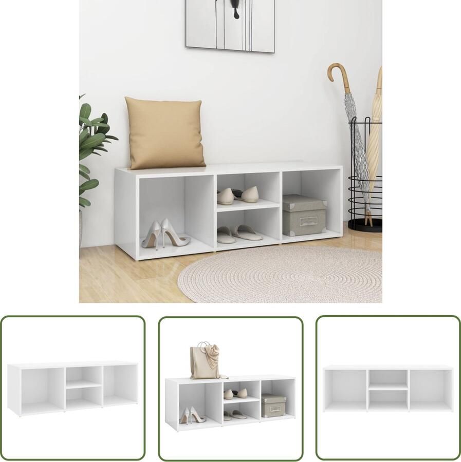 The Living Store Schoenenopbergbank 105x35x35 cm bewerkt hout wit Schoenenbank Schoenuitlegger Houten Schoenenbank Witte Schoenenbank Bergrek Schoenen