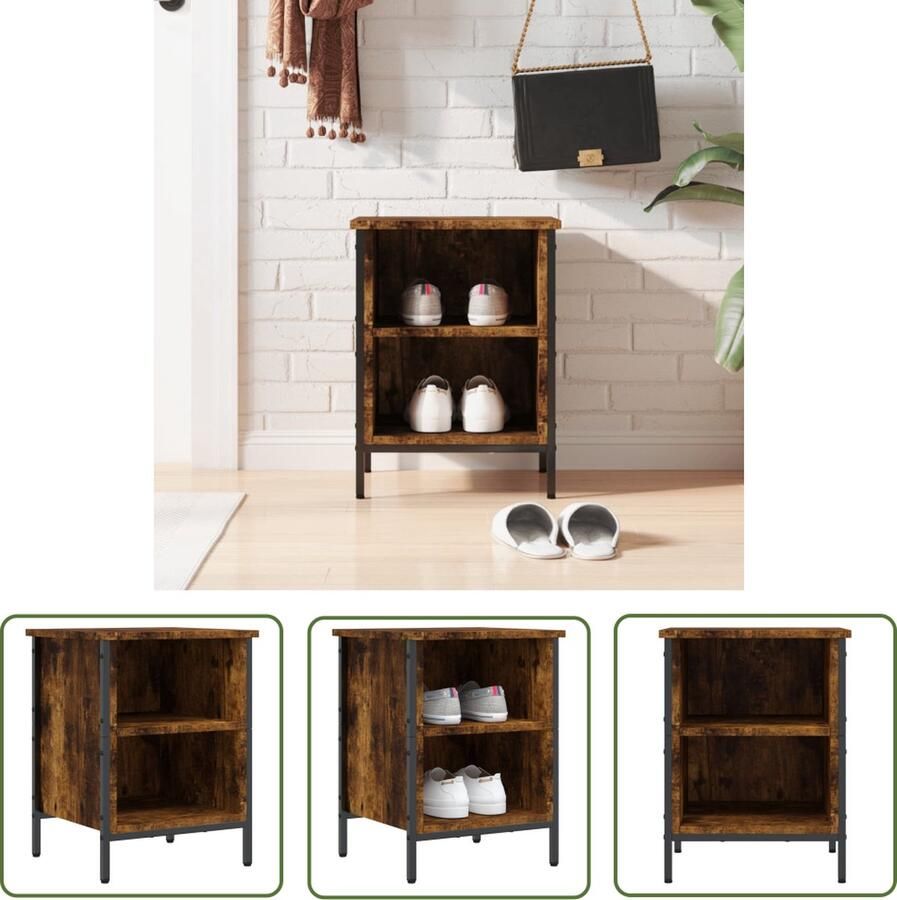 The Living Store Schoenenkast Gerookt eiken 38 x 35 x 50 cm Duurzaam hout IndustriÃle stijl Schoenenkast Schoenuitlegger Bergruimte Industrieel Design Houten Schoenenkast - Foto 2