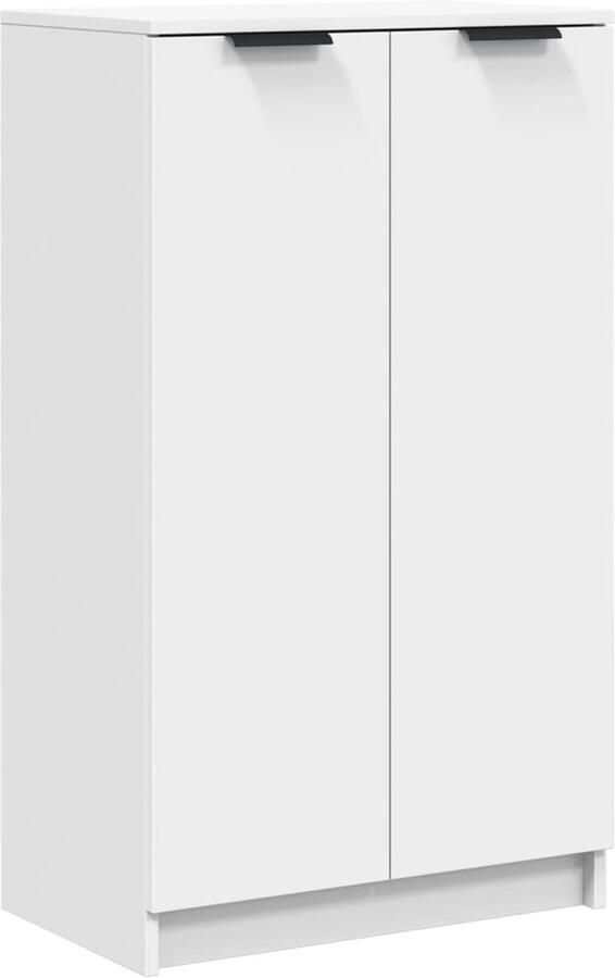 The Living Store Schoenenkast Wit 59 x 35 x 150 cm Bewerkt Hout Schoenenkast Schoenuitlegger Bergruimte Houten Schoenenkast Wit Schoenenkast - Foto 2