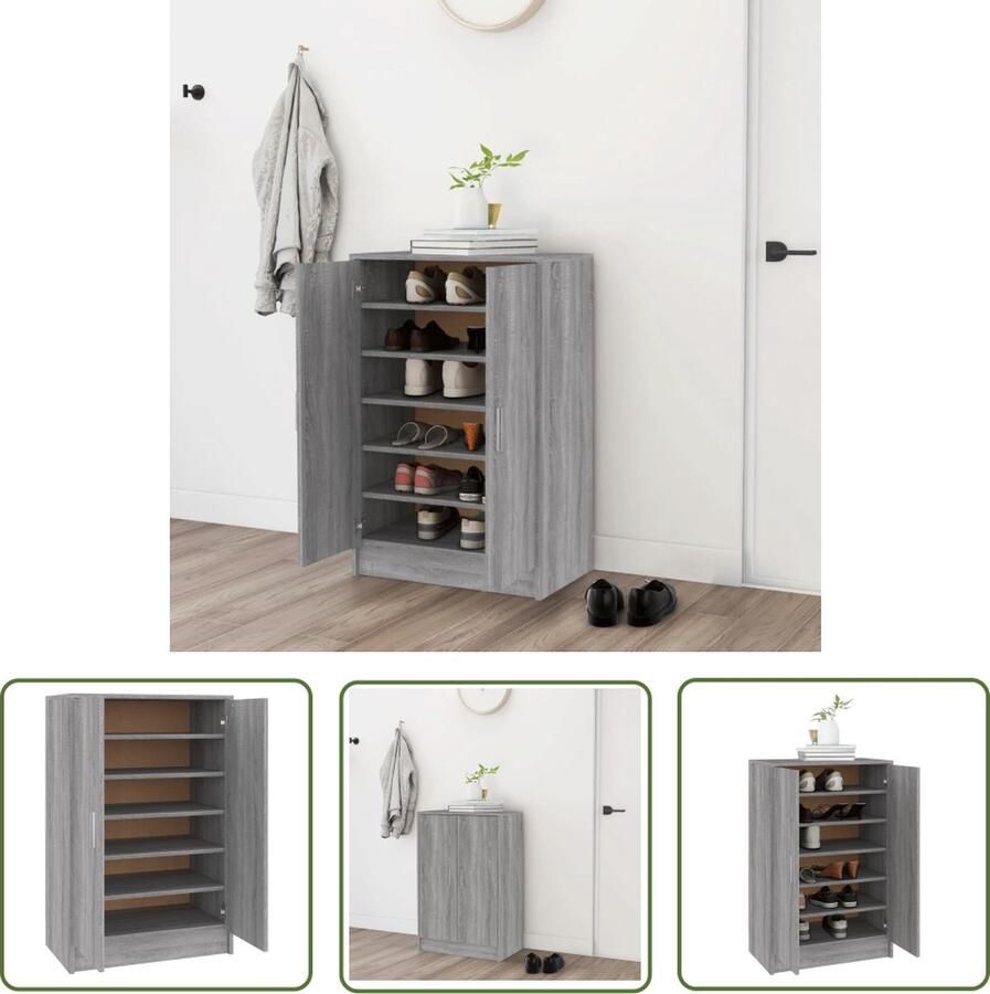 The Living Store Schoenenkast Praktisch en elegant Opbergruimte 60 x 35 x 92 cm Ken- Grijs sonoma eiken Schoenenkast Schoenuitlegger Bergruimte Houten Schoenenkast Grijze Schoenenkast - Foto 2