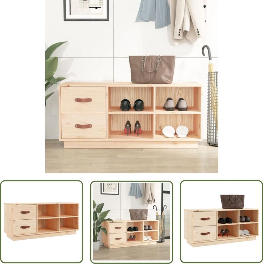The Living Store Schoenenkast Massief Grenenhout Gang 100 x 34 x 45 cm Schoenenkast Schoenuitlegger Entree Meubilair Grenoble Hout Vintage Stijl - Foto 2