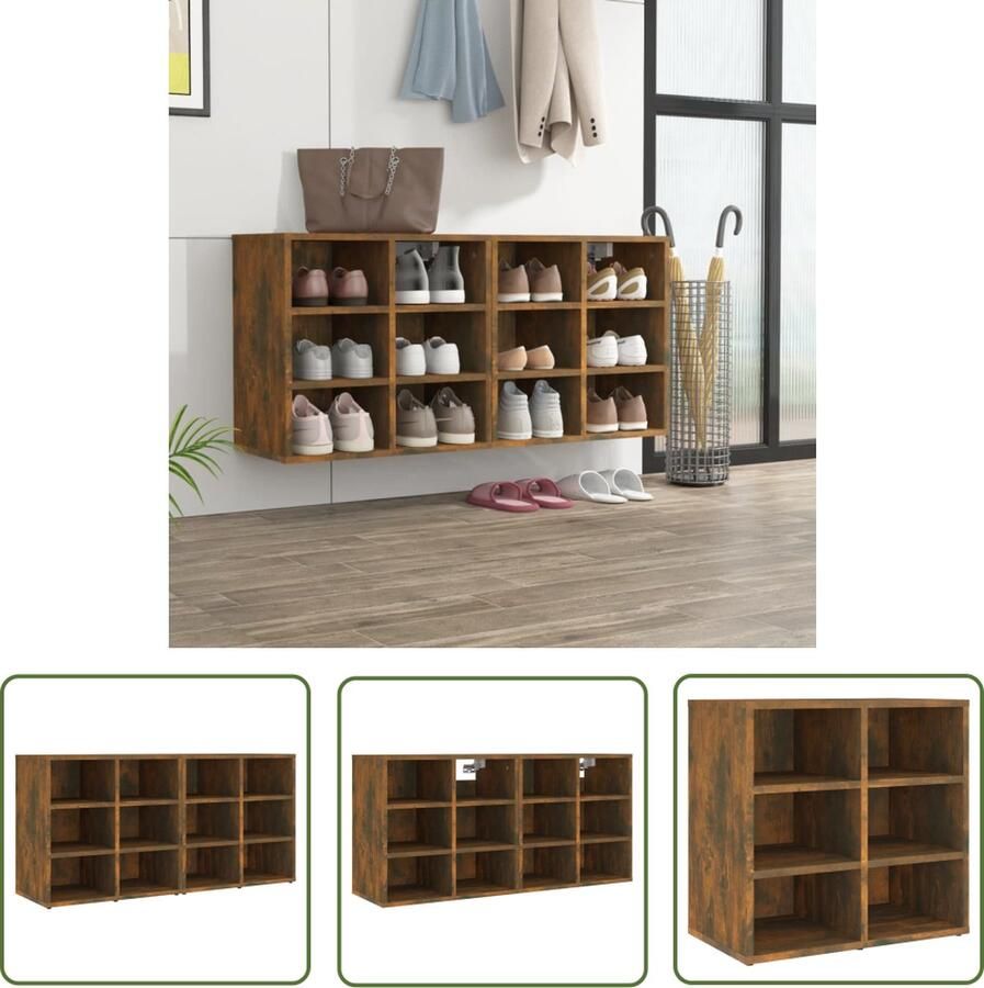 The Living Store Schoenenkast Musthave Opbergmeubels Afmetingen- 52.5x30x50 cm Ken- 12 vakken Gerookt eiken Schoenenkast Schoenuitlegger Bergruimte Kastje Houten Meubilair - Foto 2