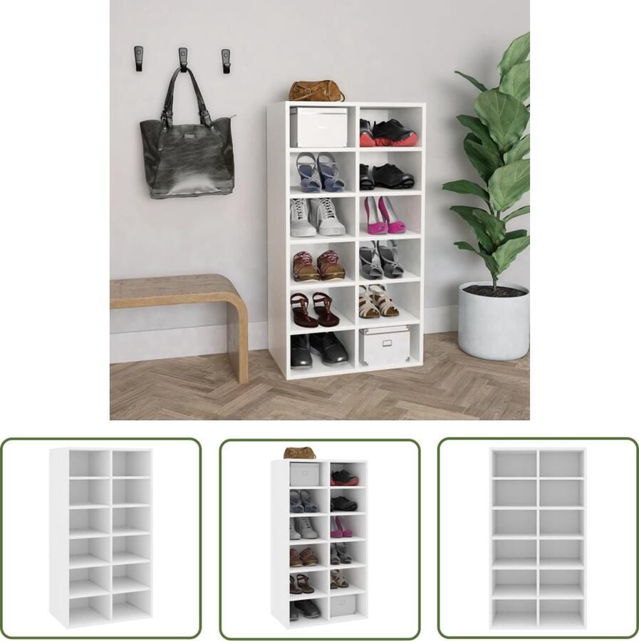 The Living Store Schoenenrek bewerkt hout 54 x 34 x 100.5 cm wit Schoenenrek Schoenuitlegger Houten Schoenenrek Wit Schoenenrek Bergruimte Schoenen - Foto 2