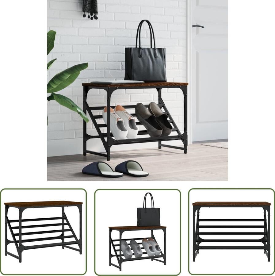 The Living Store Schoenenrek Klassiek Bruineiken 60x30x45 cm Duurzaam hout Stevig frame Voldoende opbergruimte Schoenenrek Schoenuitlegger Kastje Bergruimte Hal Meubilair