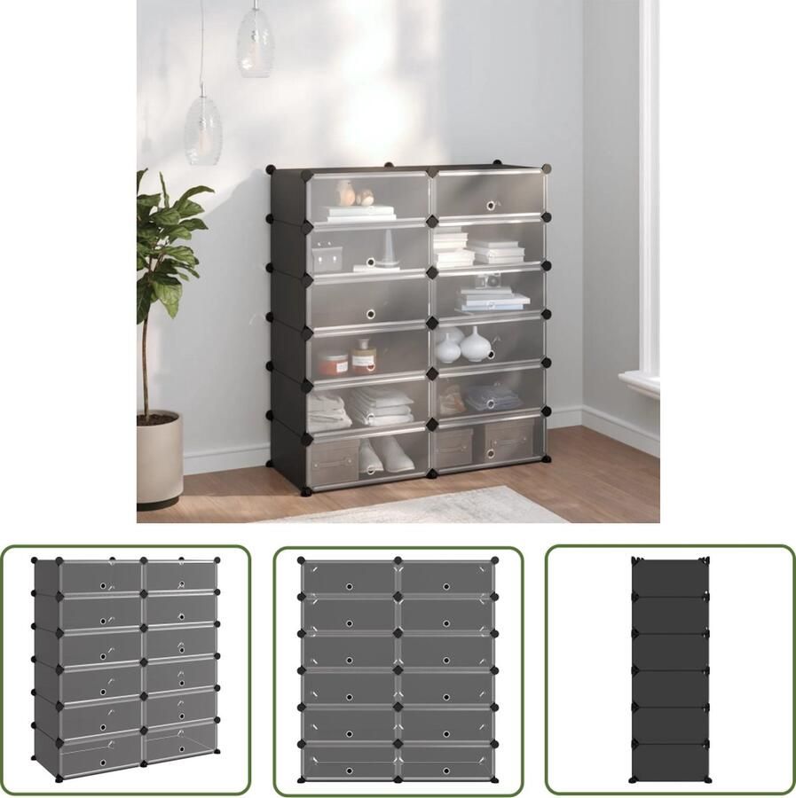 The Living Store Schoenenrek Zwart Opbergoplossing 94.5 x 36.5 x 106 cm Polypropeen en staal Schoenenrek Schoenuitlegger Opbergoplossing Kastje Kastenset - Foto 2