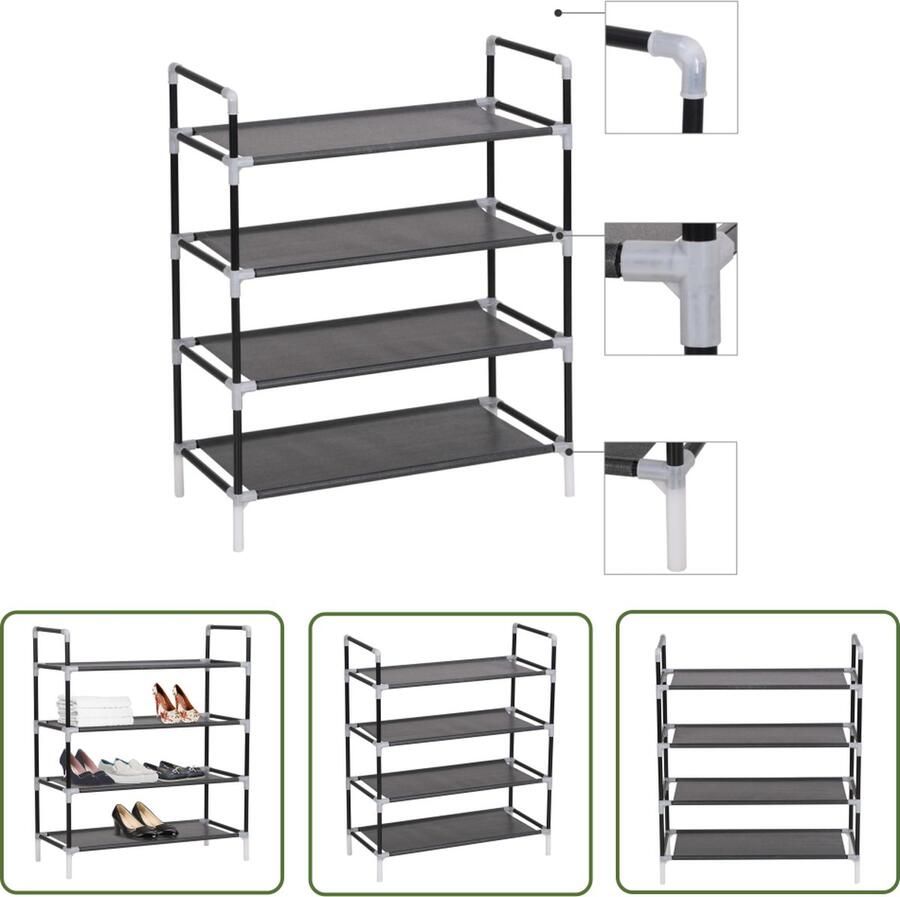 The Living Store Schoenenrek Zwart 60 x 29 x 67 cm Milieuvriendelijk Eenvoudig te monteren Schoenenrek Schoenuitlegger Schoenen Organisatie Bergruimte Entree Meubilair - Foto 2