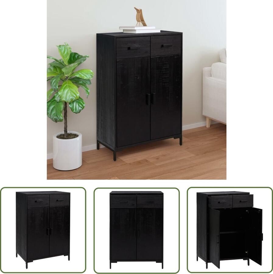 The Living Store Schoenenrek Massief gerecycled grenenhout 75 x 40 x 110 cm Vintage industriÃle uitstraling Schoenenrek Schoenuitlegger Vintage Industrieel Grenenhouten Schoenenkast Zwarte Schoenenkast - Foto 2