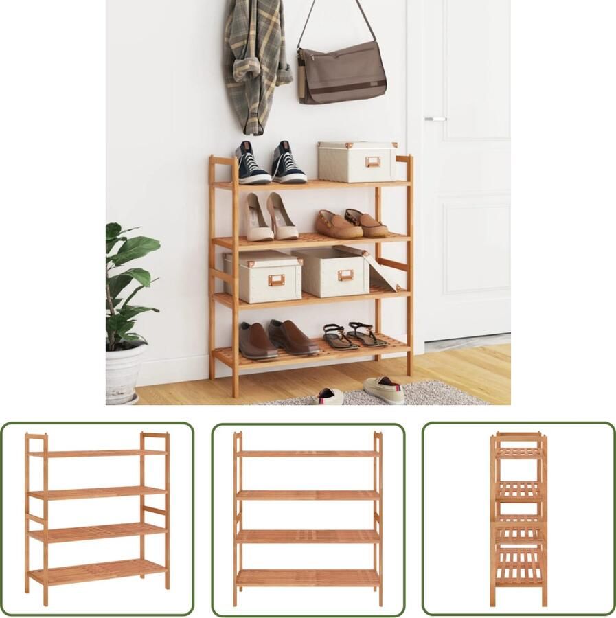 The Living Store Schoenenrek Massief Walnotenhout 2 Vakken 69 x 27 x 41 cm Stapelbaar Met Handgreep Schoenenrek Schoenuitlegger Wandplank Kast Bergruimte
