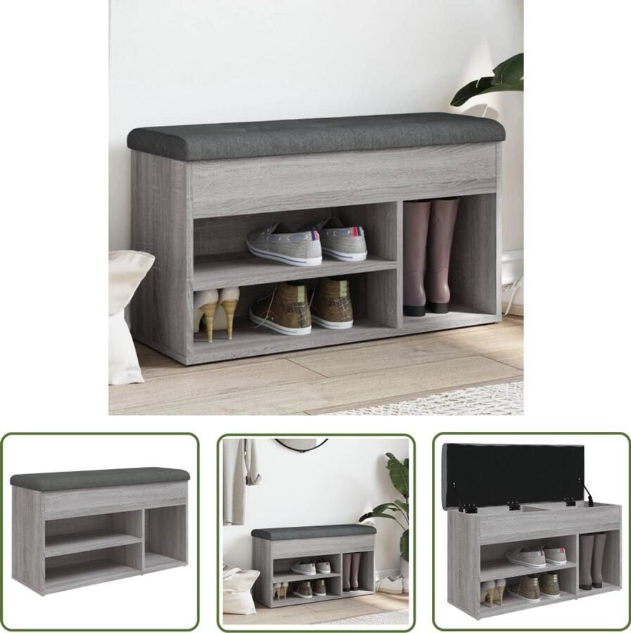 VidaXL Schoenenbank 82x32x45 5 cm bewerkt hout grijs sonoma Schoenenbank Schoenuitlegkast Voetenbank Houten Schoenenbank Grijze Schoenenbank