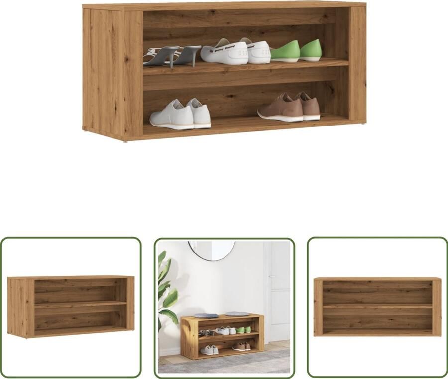 VidaXL Schoenuitlegkast Schoenenbankje 100x35x45 cm bewerkt hout artisanaal eikenkleur Entreetafel Houten Schoenenrek Bergruimte