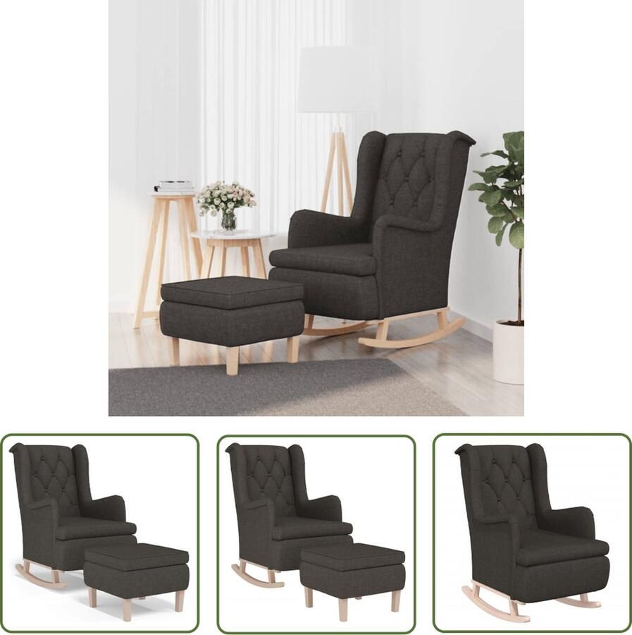 The Living Store Fauteuil Schommelpoten Donkergrijs 65x91x100 cm Hoogwaardige stof Fauteuil Relaxen Schommelstoel Lounge Stoel Donkere Grijze Fauteuil Fauteuill Met Voetensteun - Foto 2