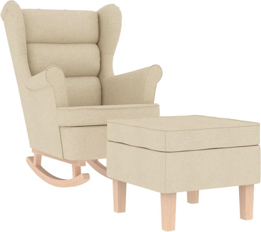 VidaXL Schommelstoel met voetenbank stof crèmekleurig