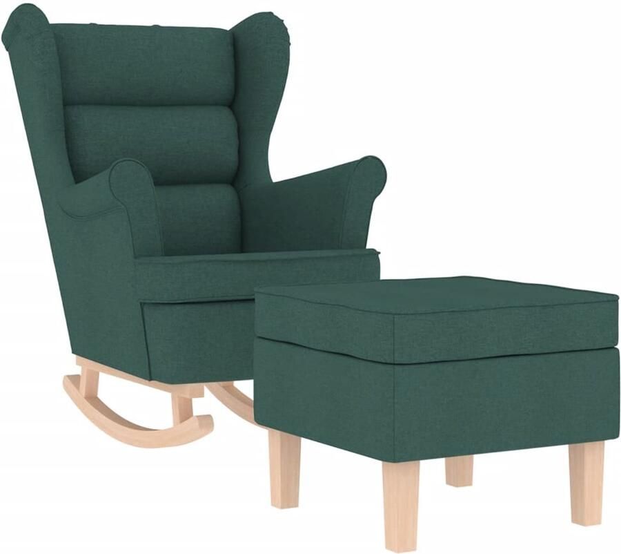 VidaXL Schommelstoel met voetenbank stof donkergroen