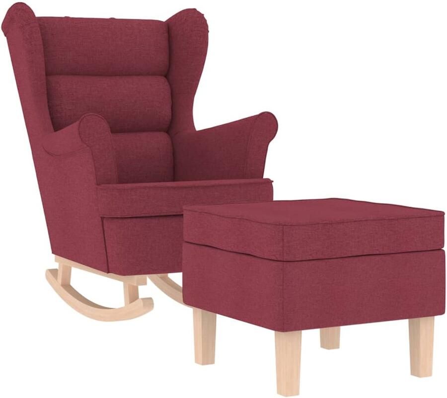 VidaXL Schommelstoel met voetenbank stof wijnrood