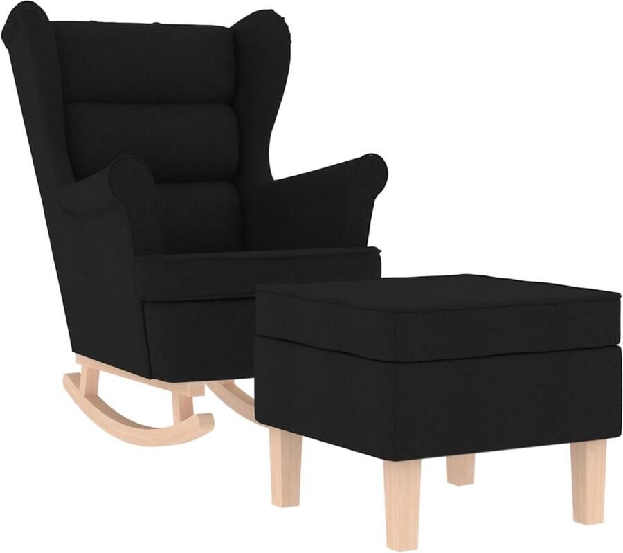VidaXL Schommelstoel met voetenbank stof zwart